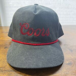 Coors Vintage Black Snapback Hat with Red Embroidered Logo and‎ Braided Rope